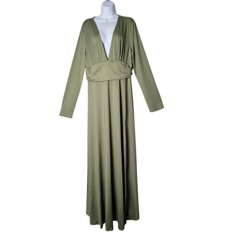 Baltic Born 3X Olive Maxi Dress Long Sleeve Deep V Flowy‎ Formal Wedding Guest